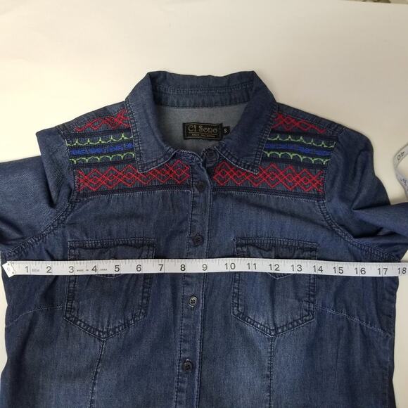 Ci Sono Blue Denim Jeans Top Red Blue Green Embroidered Size S - Picture 3 of 6